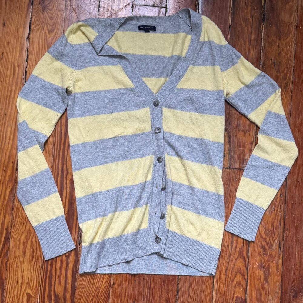 Yellow grey striped cardigan